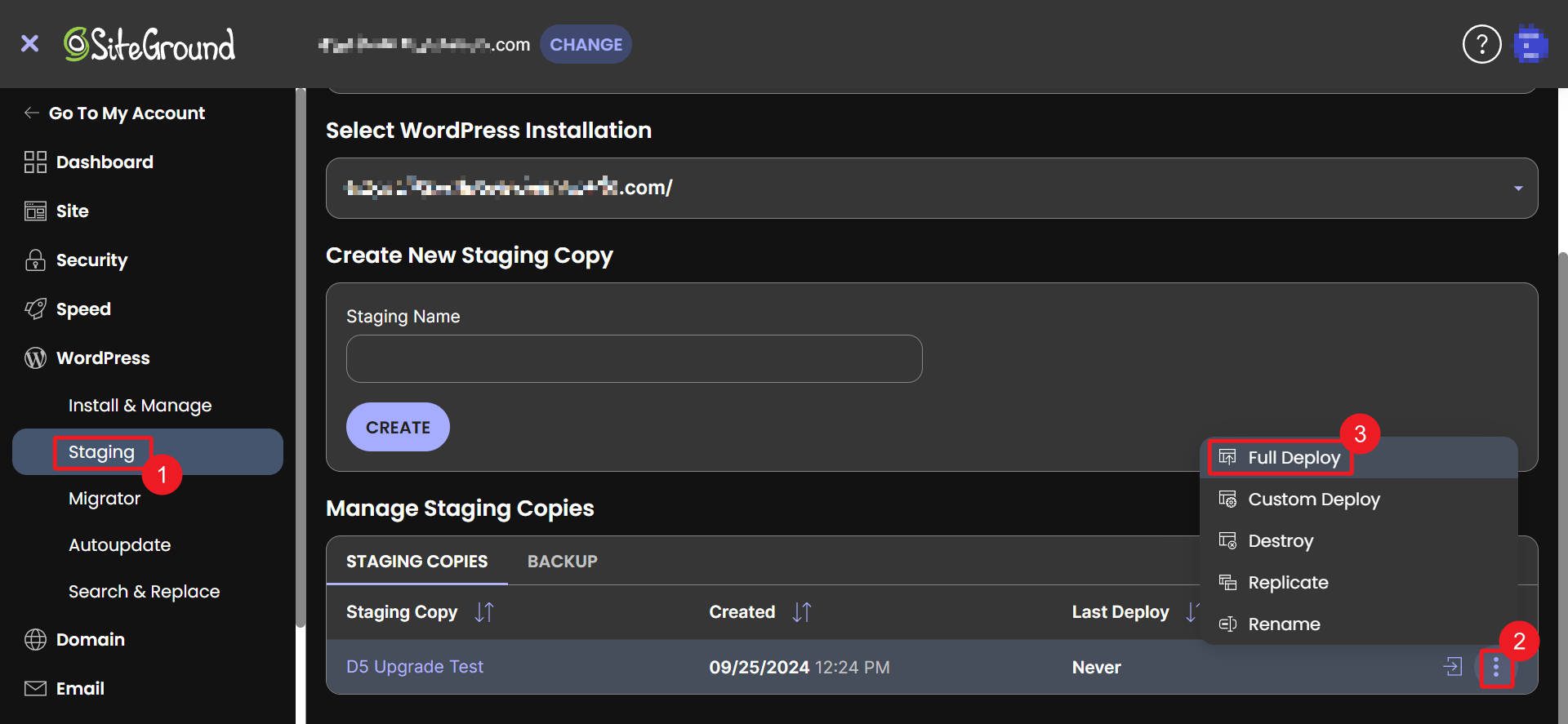 Site Ground One-Click Distribuisci il sito di staging per vivere