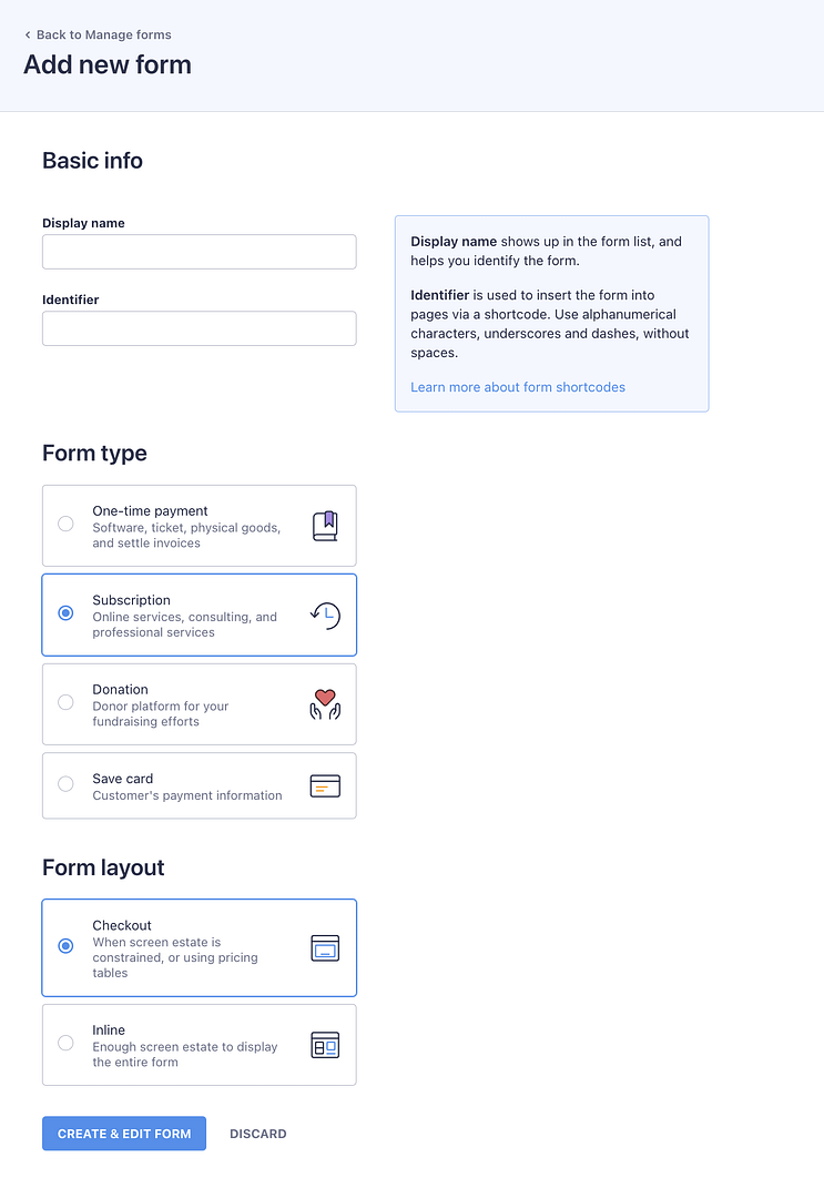 Setări formular pentru produse recurente