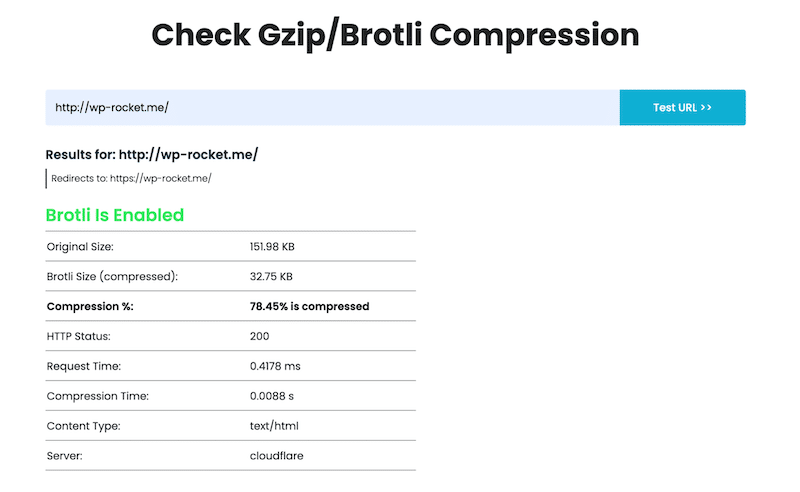 Verificarea compresiei GZIP cu un instrument online - Sursa: GiftOfSpeed