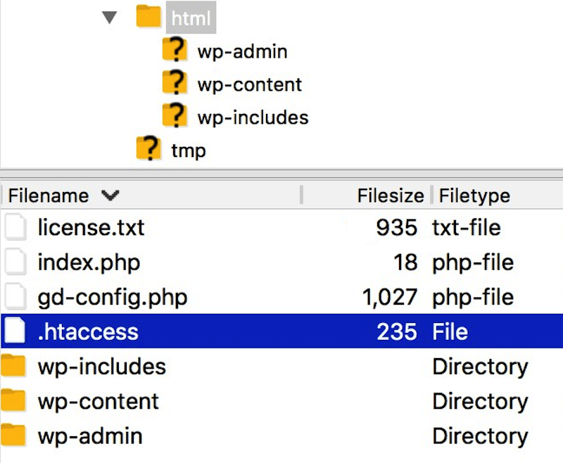 Localizarea fișierului .htaccess - Sursa: FTP -ul meu