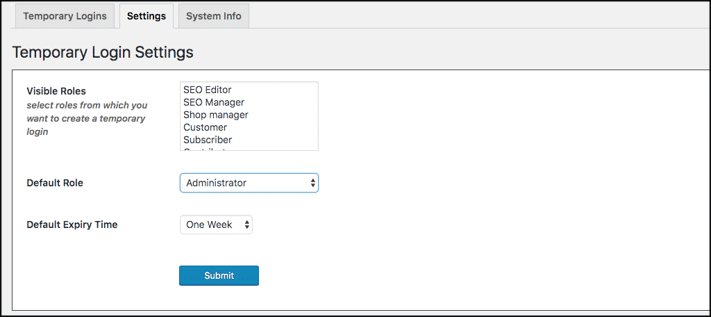 Impostazioni di accesso temporaneo di WordPress