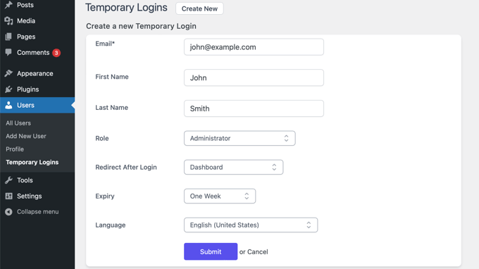 Accesso temporaneo senza password