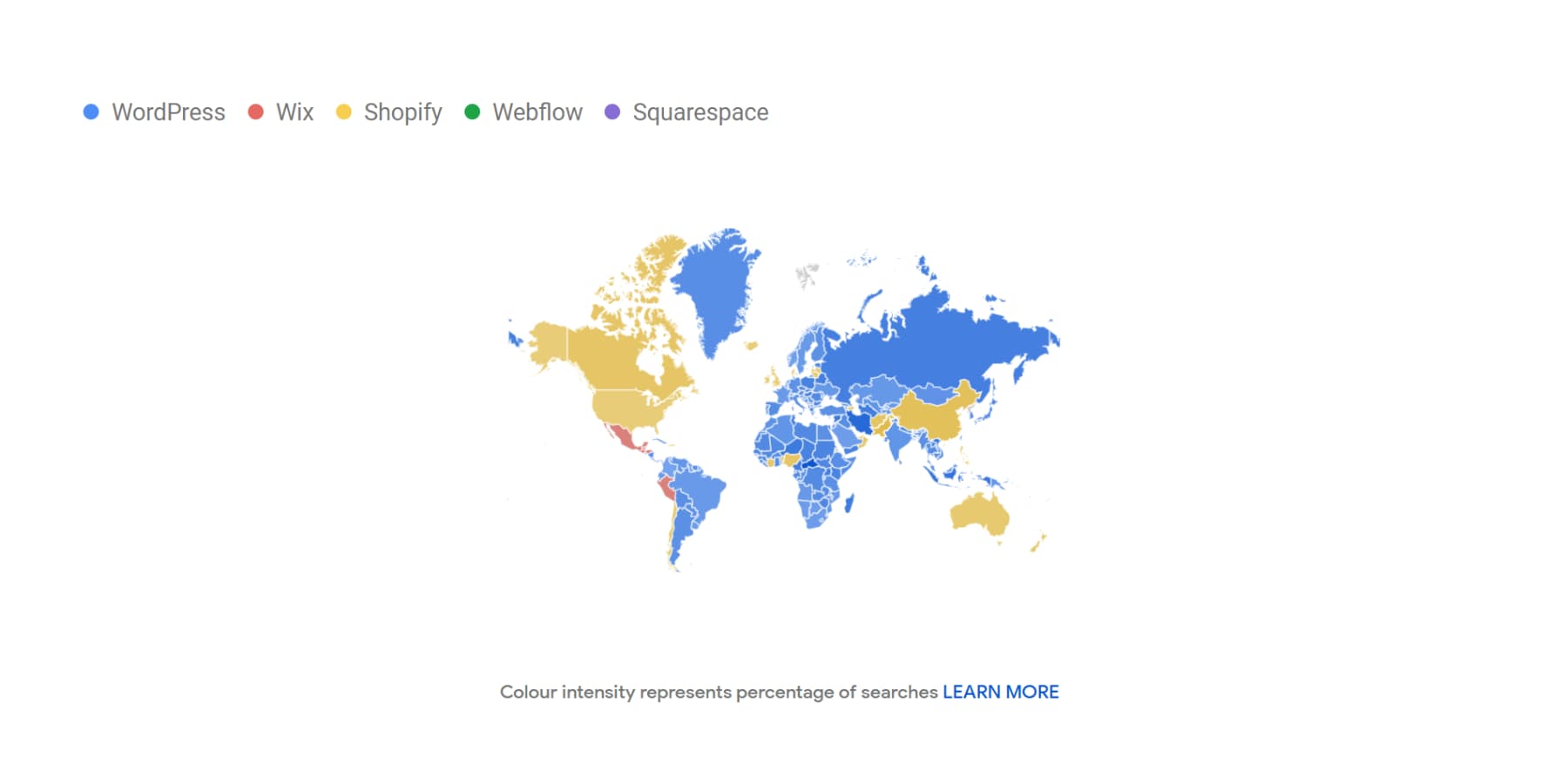 Uno screenshot dell'interesse del CMS in tutto il mondo