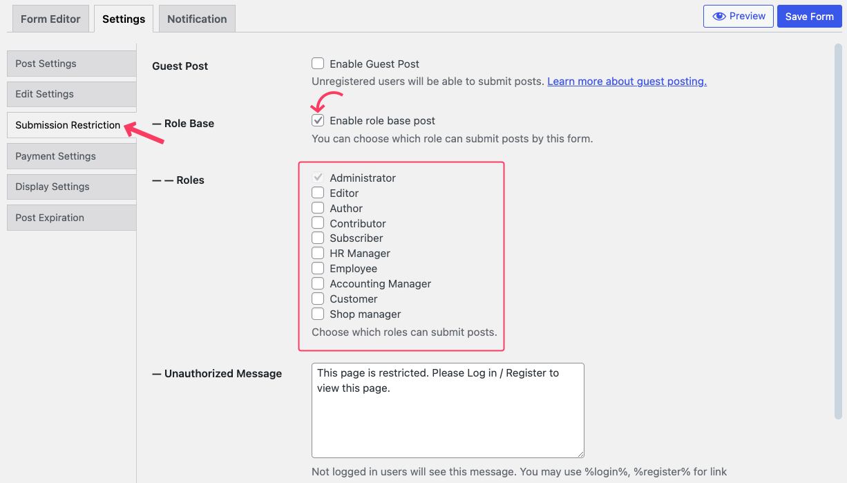 Controle quem pode enviar produtos usando o editor de front -end