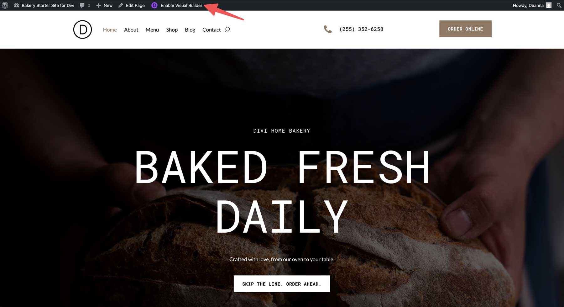 site de démarrage de boulangerie pour divi