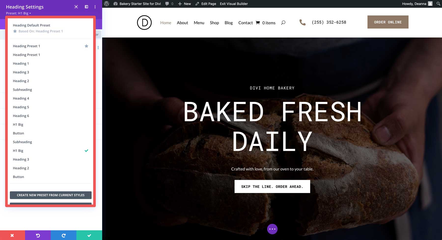 site de démarrage de boulangerie pour divi