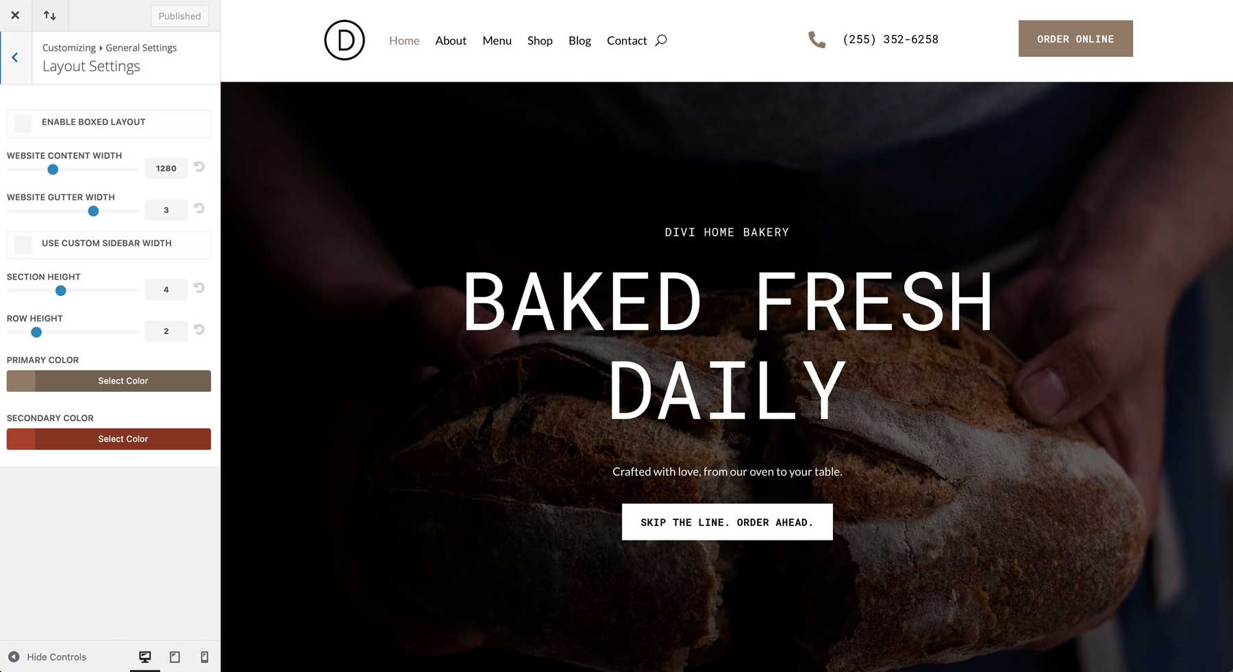 site de démarrage de boulangerie pour divi