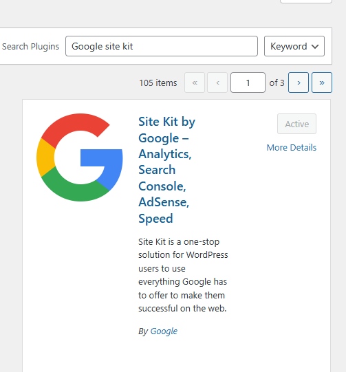 Search Google Site Kit