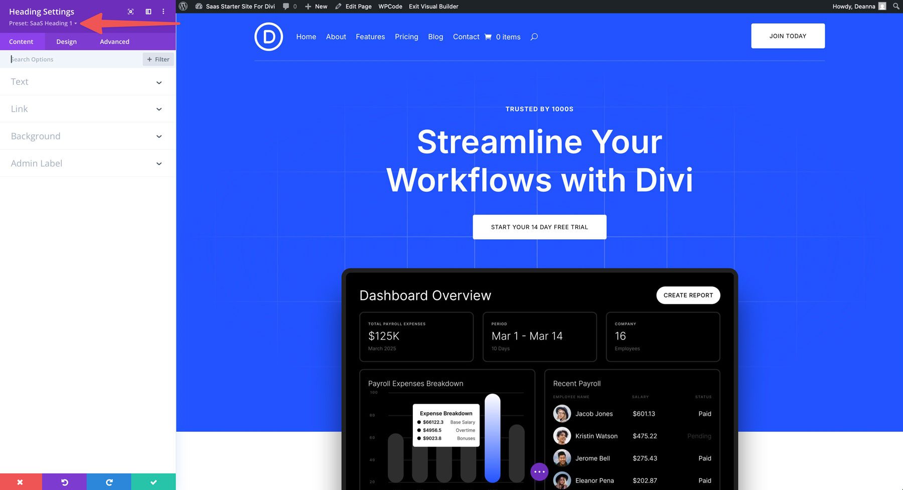 Situs starter SaaS untuk Divi