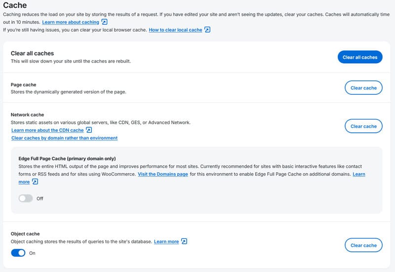 Purge Web Web Cache in hosting dashboard