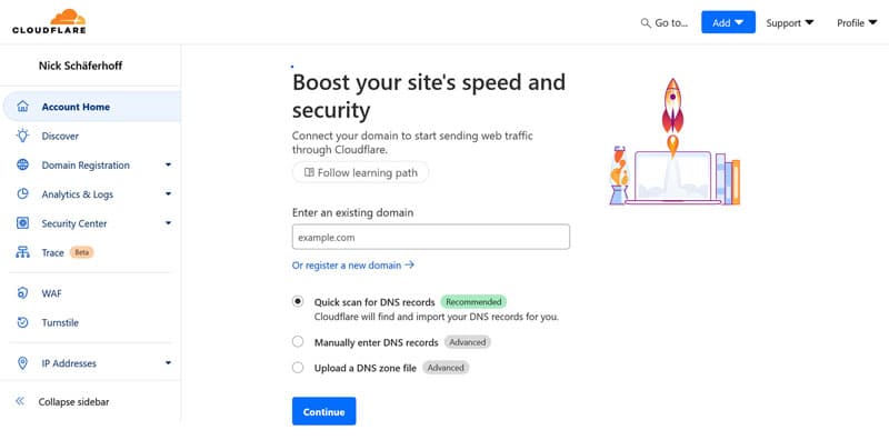 Scannen Sie den Website -Namenserver Informationen in CloudFlare