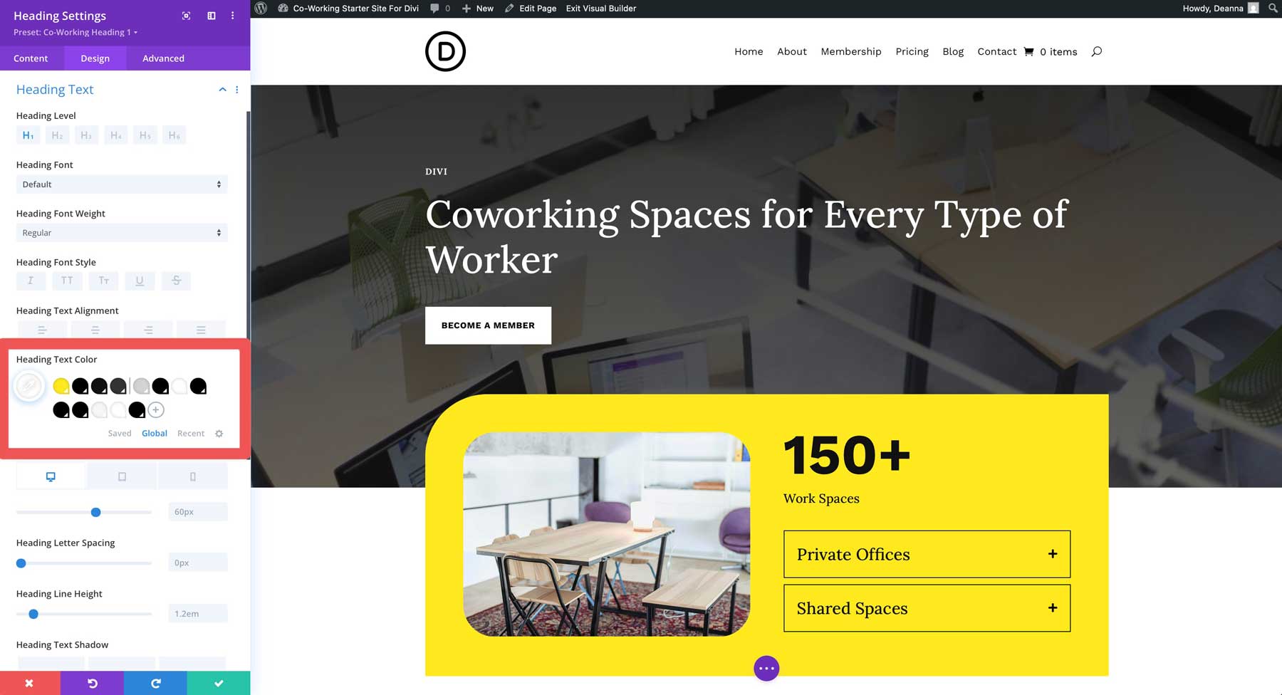 Sitio de inicio de trabajo conjunto para Divi