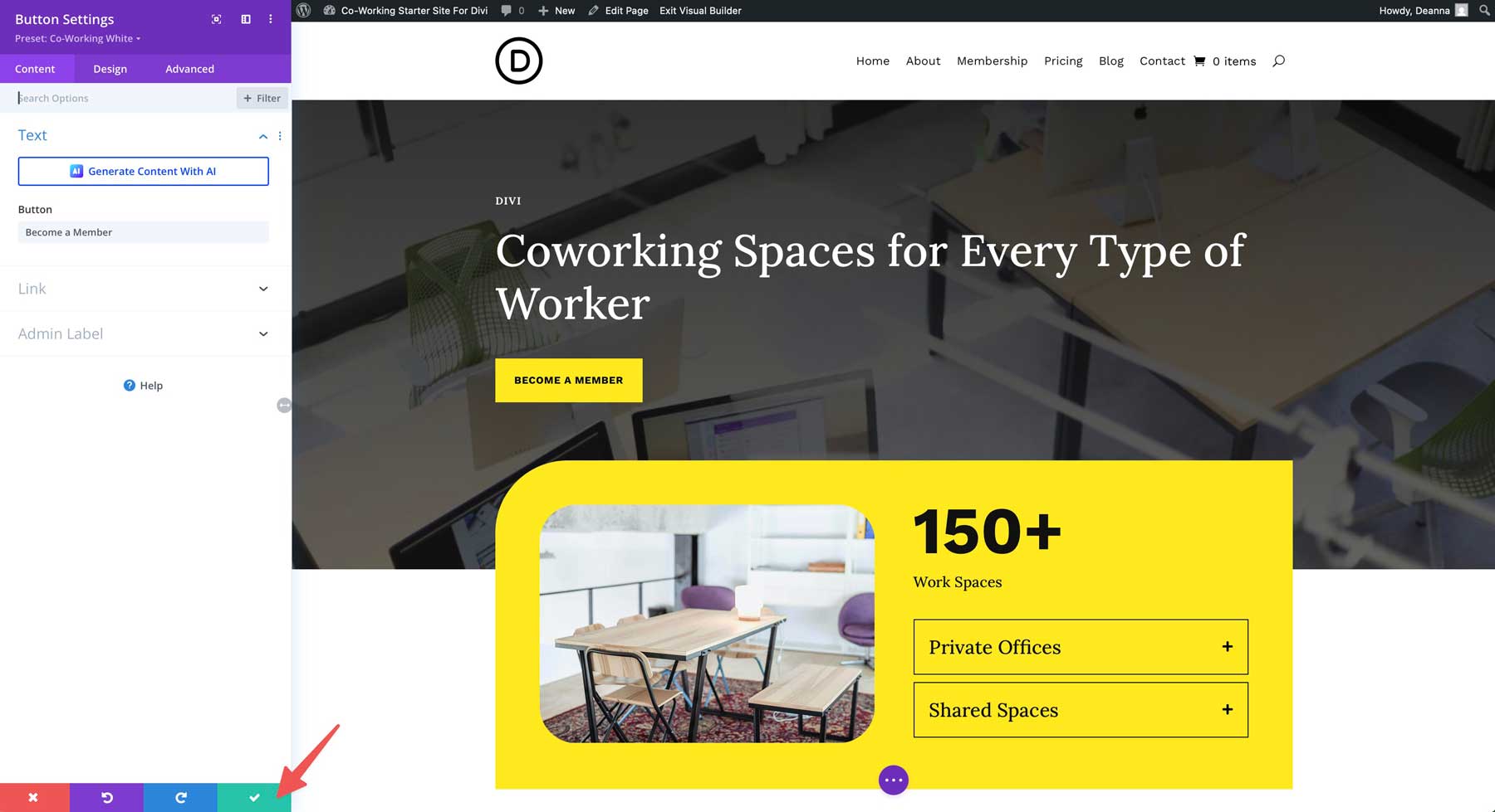 Sitio de inicio de trabajo conjunto para Divi