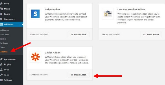 instal addon wpforms untuk mendapatkan unggahan wordpress ke google drive