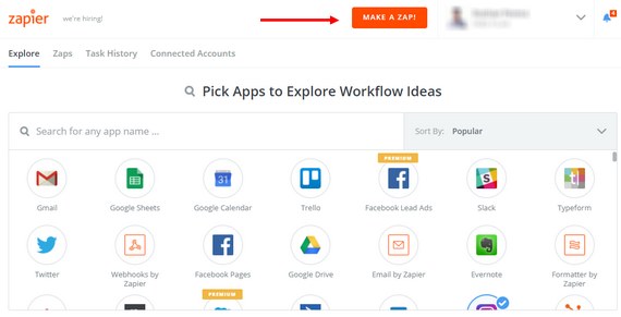 Zapier-App auswählen