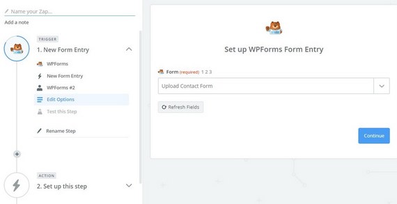 настроить запись wpforms в zapier для отправки загрузок формы на Google диск