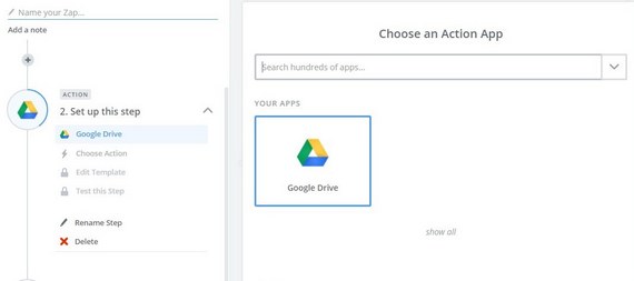 Wähle eine Aktion Zap Google Drive