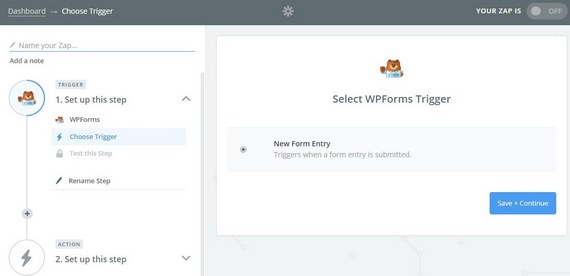 pilih pemicu wpforms untuk mengirim unggahan wordpress ke google drive