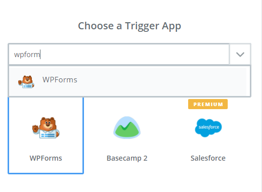 choisissez wpforms comme application de déclenchement