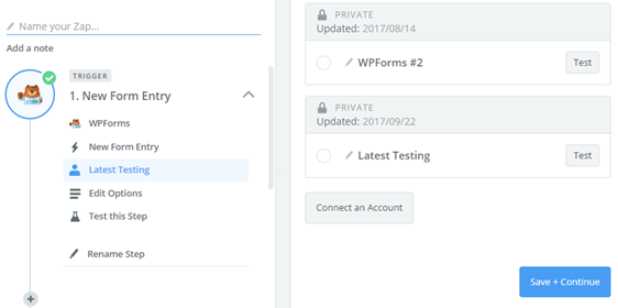 เลือกบัญชี wpforms