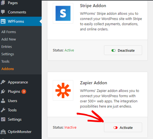 ติดตั้ง zapier addon