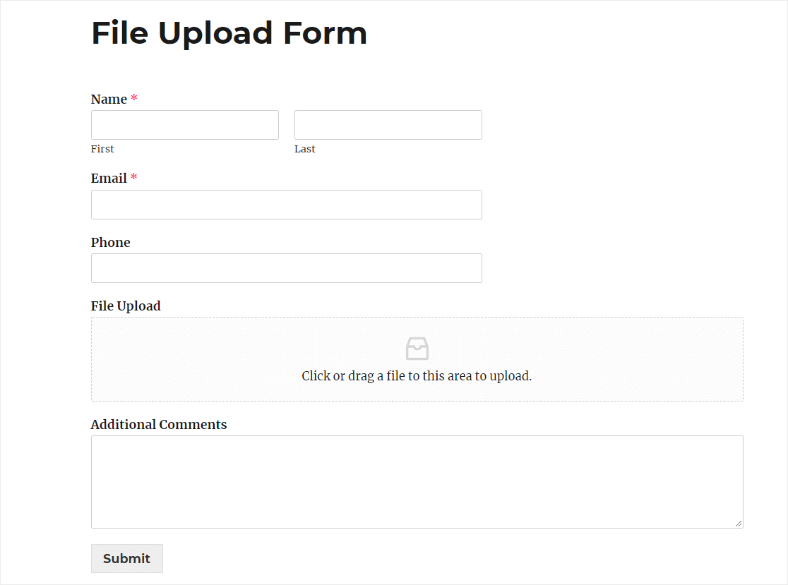 formulaire de téléchargement de la boîte de dépôt sur le site Web