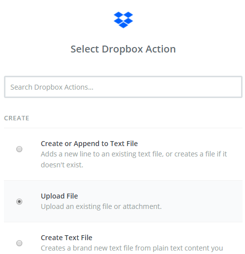 pilih tindakan dropbox untuk menambahkan dropbox ke situs web