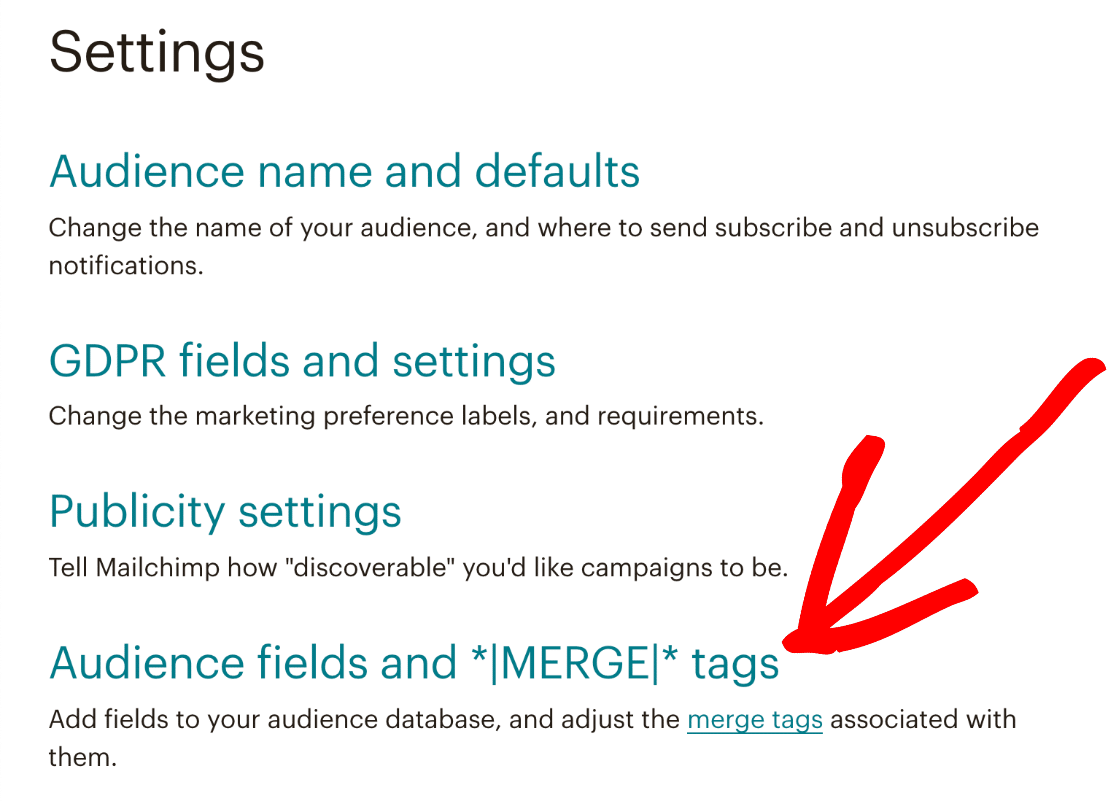 Mailchimp Merge-Tag-Einstellungen