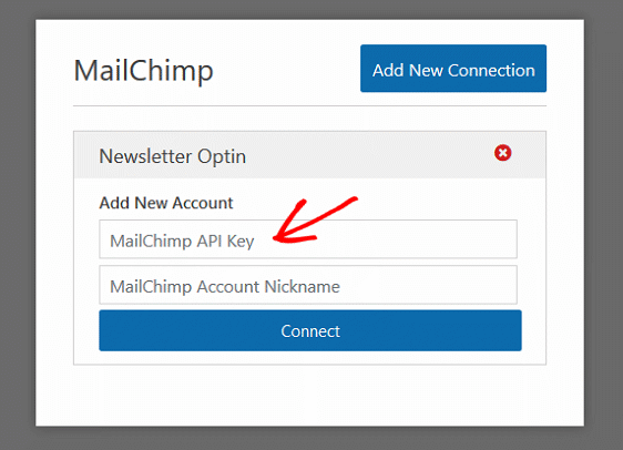 Utwórz niestandardowe pola MailChimp - Ustawienia dodatku MailChimp, klucz API