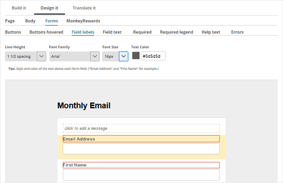 تخصيص MailChimp Form Builder