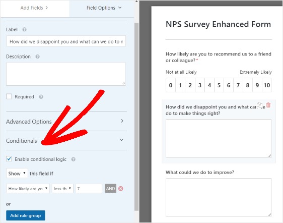 come creare un modulo di indagine nps in WordPress con condizionali