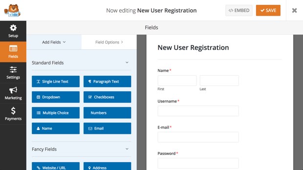 constructor de formulare de înregistrare a utilizatorului personalizat nou