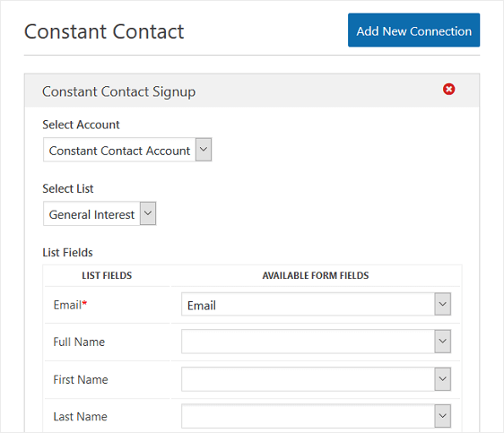 Configuración de conexión de contacto constante