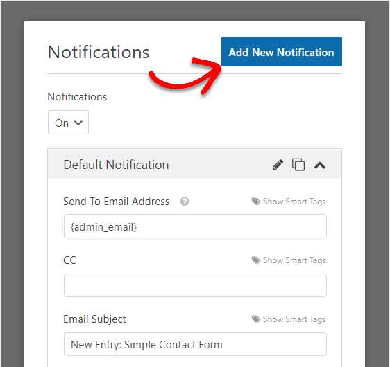 adicionar novo formulário de notificação