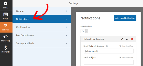 Configurações de notificação WPForms