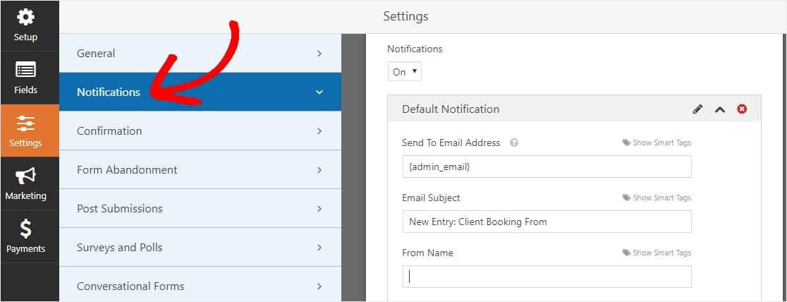 notifiche del modello di modulo di richiesta di prenotazione