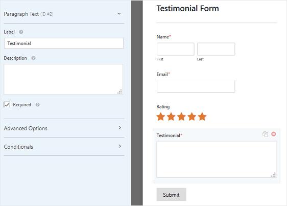 Testimonial-Formularfeld