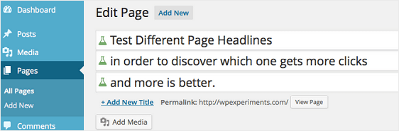 Título Experimentos complemento de prueba a / b de wordpress