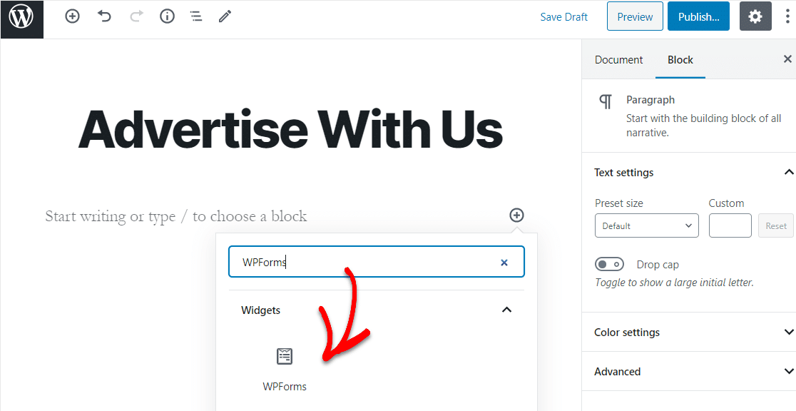 beriklan dengan kami formulir di widget wpforms