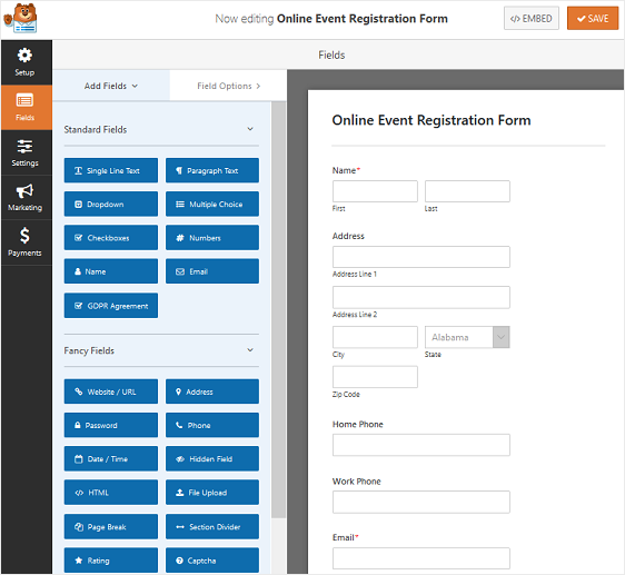 modulo di iscrizione all'evento online