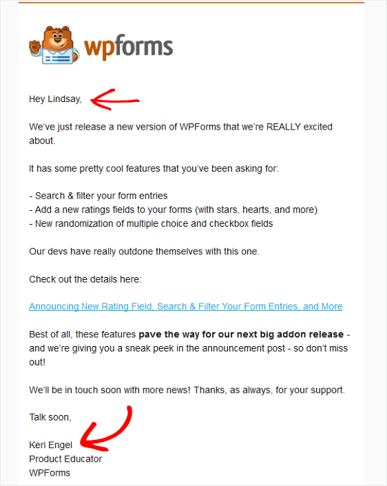 contoh personalisasi email di wpforms