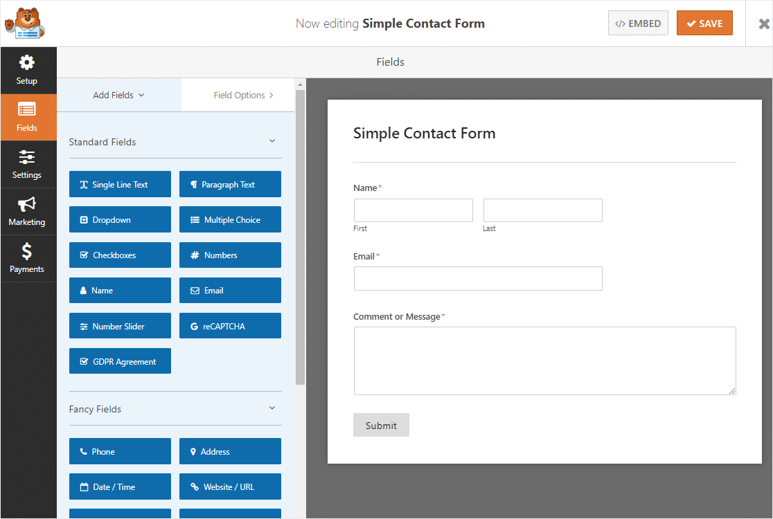 formular simplu de contact wordpress