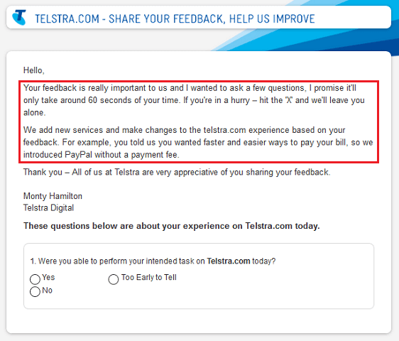 Telstra 調查示例