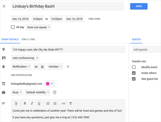 crearea evenimentului în calendarul google