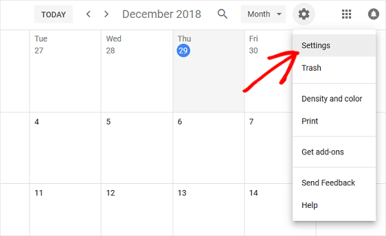 configurações do google calendar