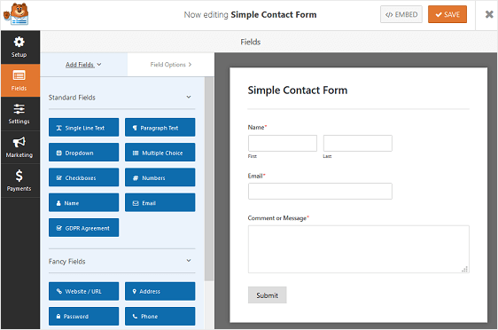 Formulario de contacto simple