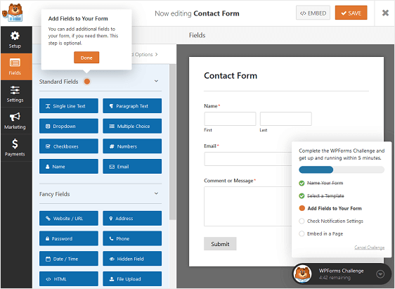 mais etapas no desafio wpforms