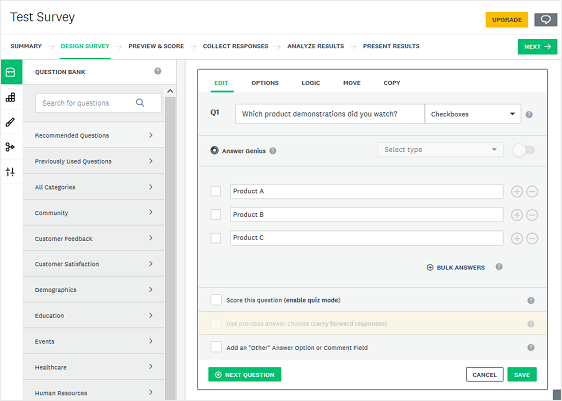 interfaz de surveymonkey