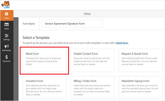 wpforms formulario en blanco plantilla wordpress contrato en línea