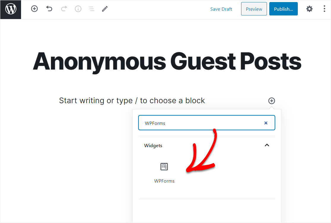 Виджет Anonymous Guest Posting wpforms